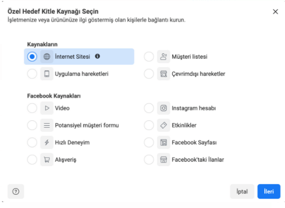 özel hedef kitle seçeneği